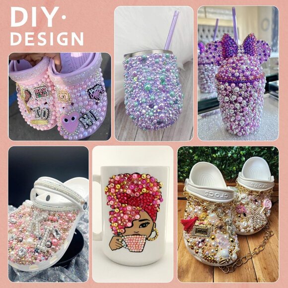 9000PCS Flatback Pearls and Rhinestones for Bedazzling, Pink White Mixed Size 3- - Picture 6 of 7